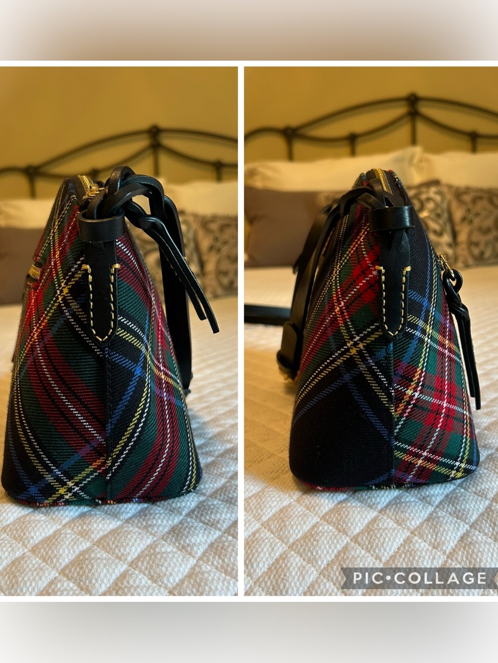 Dooney & Bourke Shoulder Bag in Plaid Fabric and Black Leather Accents - Picture 5 of 10